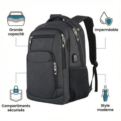 Sac à Dos Homme Ordinateur Multi-Poches 40L Noir MAGLITY