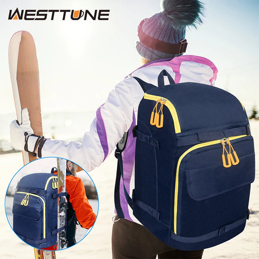 WESTTUNE Ski Boot Bag 50L Large Capacity Travel Backpack Waterproof Bag for Helmet Goggles Gloves Skis Snowboard & Accessories