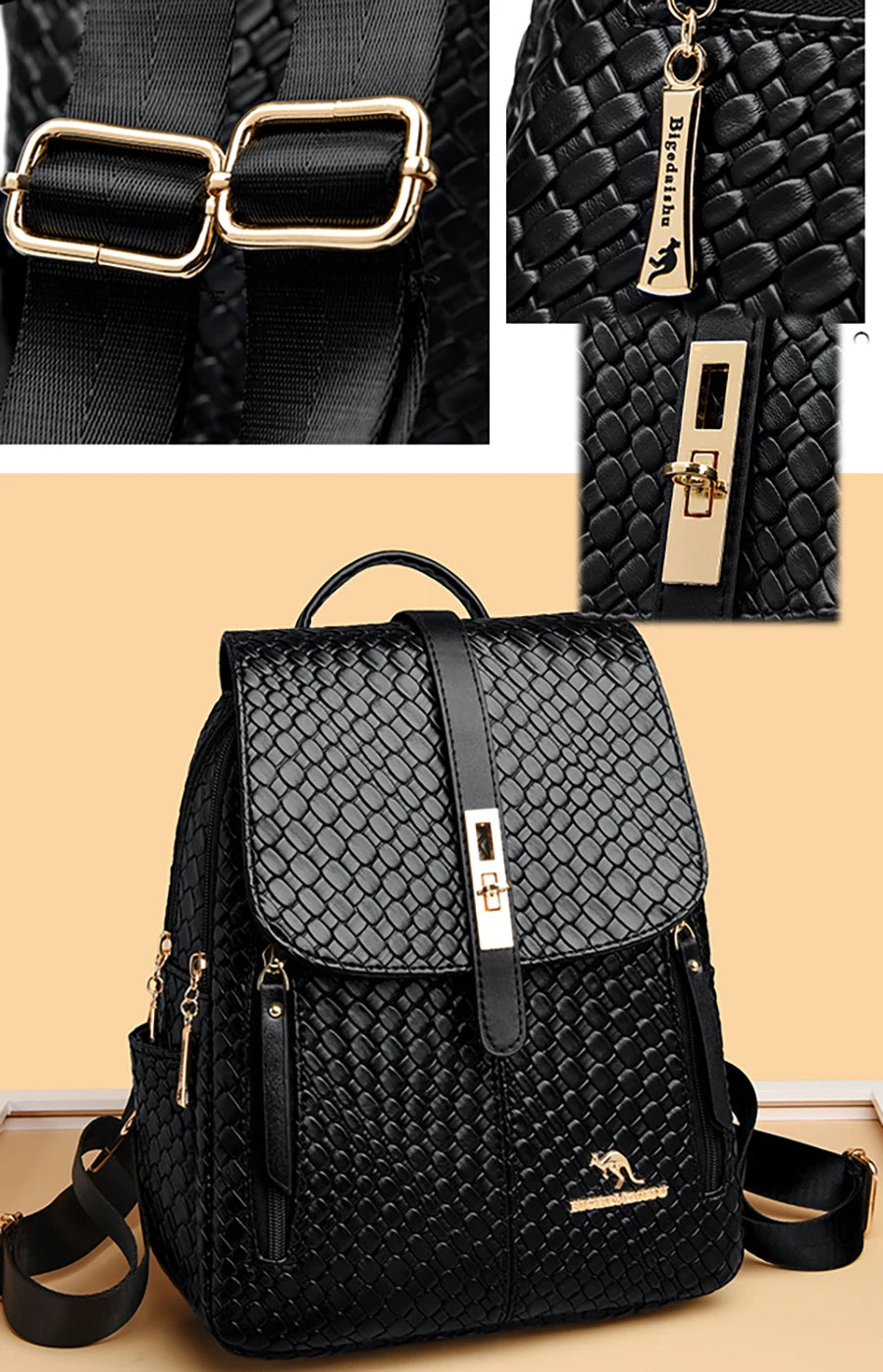 Sac à Dos Femme Chic Cuir Noir Vintage