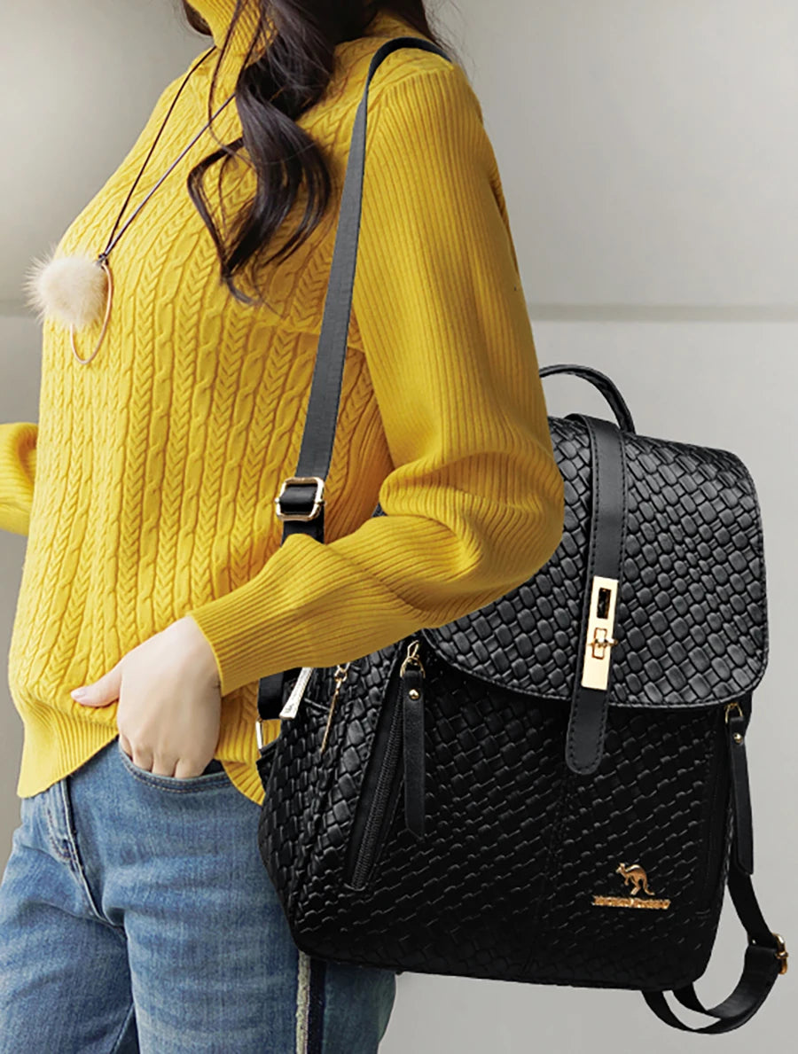 Sac à Dos Femme Chic Cuir Noir Vintage