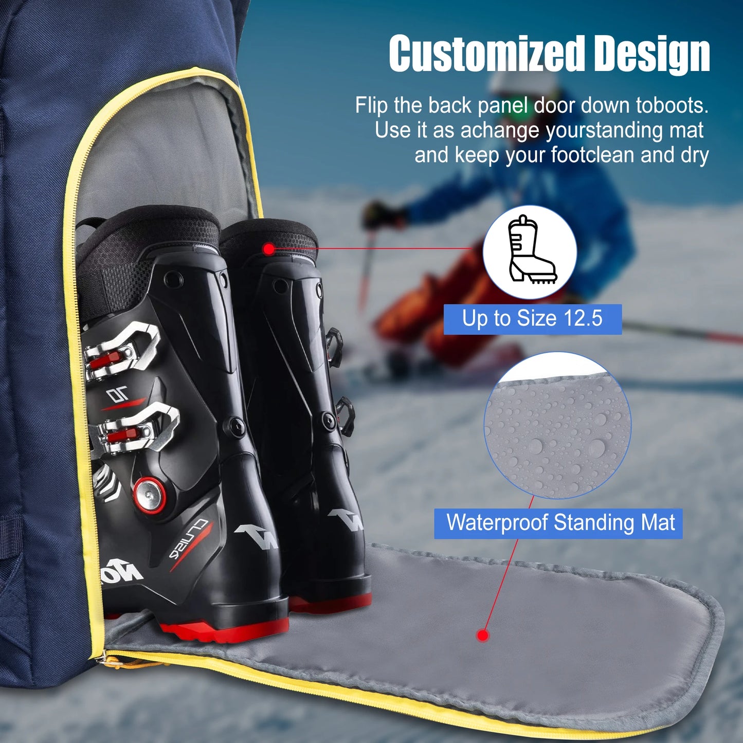 WESTTUNE Ski Boot Bag 50L Large Capacity Travel Backpack Waterproof Bag for Helmet Goggles Gloves Skis Snowboard & Accessories