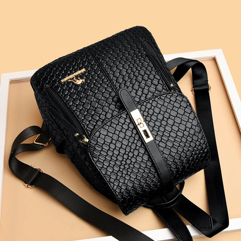 Sac à Dos Femme Chic Cuir Noir Vintage