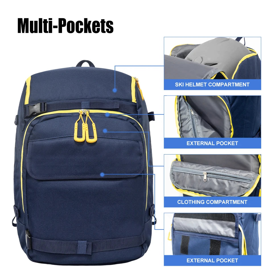 WESTTUNE Ski Boot Bag 50L Large Capacity Travel Backpack Waterproof Bag for Helmet Goggles Gloves Skis Snowboard & Accessories