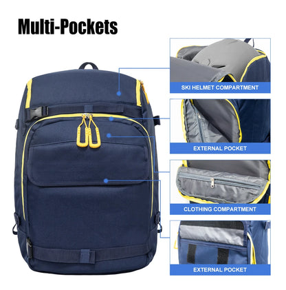 WESTTUNE Ski Boot Bag 50L Large Capacity Travel Backpack Waterproof Bag for Helmet Goggles Gloves Skis Snowboard & Accessories