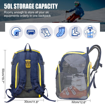WESTTUNE Ski Boot Bag 50L Large Capacity Travel Backpack Waterproof Bag for Helmet Goggles Gloves Skis Snowboard & Accessories